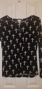 Sheer, crosses print, long sleeve top